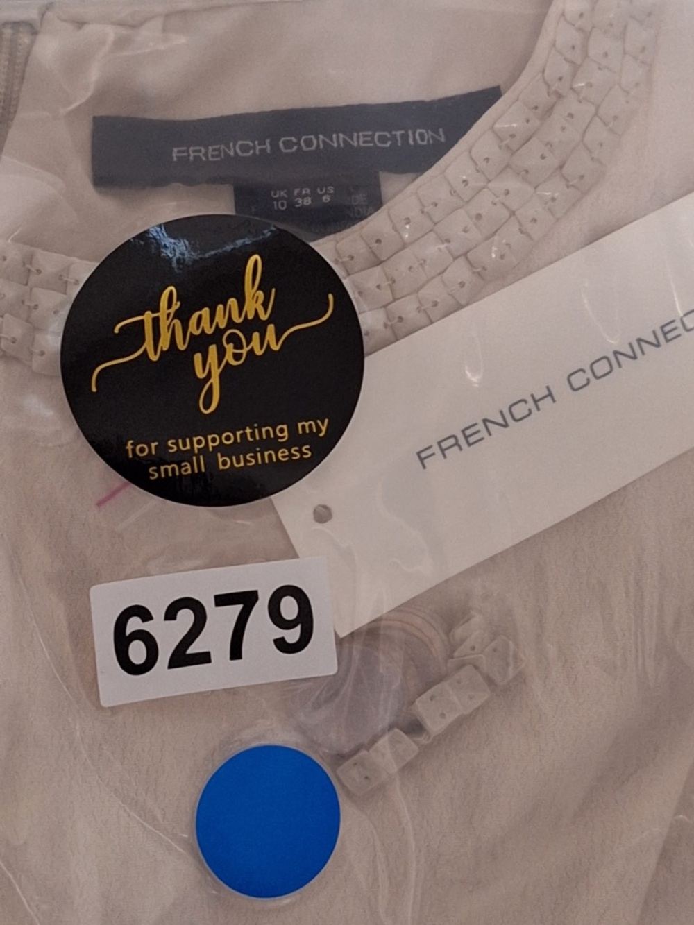 French Connection “NEW” Ivory Iridescent Sequin Retro Crepe Mini Dress Size 6 - Picture 12 of 12
